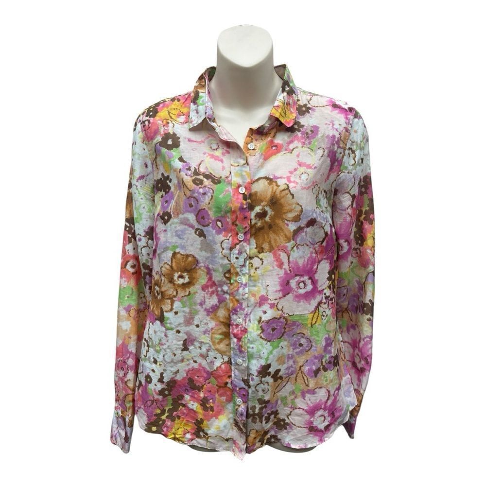 J.Crew The Perfect Shirt Floral Watercolor Lightweight Button Down Shirt Sz 10P